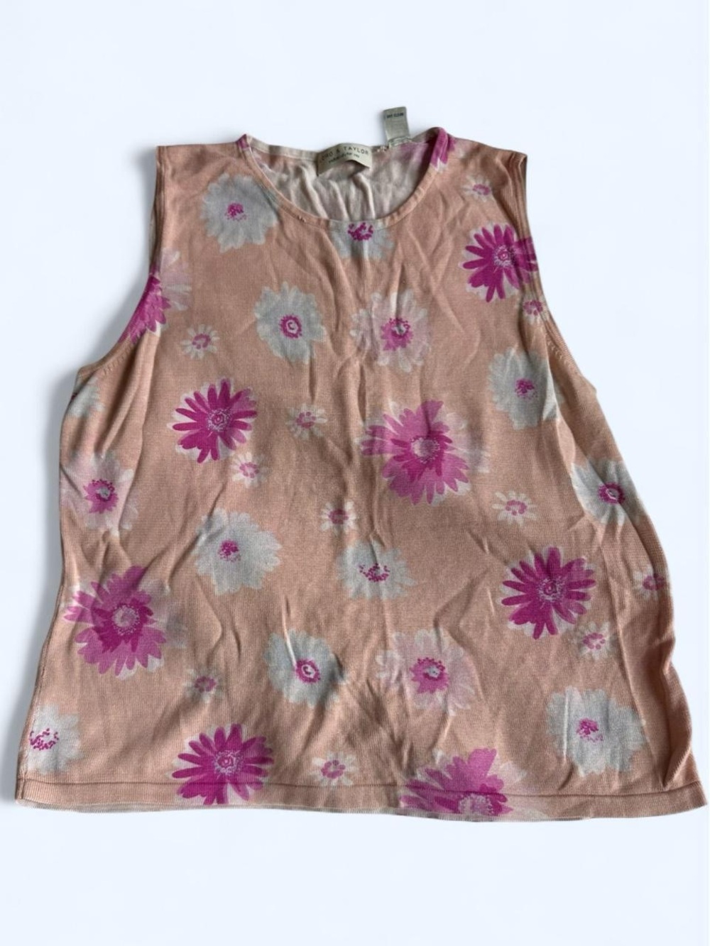 Vintage Lord & Taylor Floral Sleeveless Top - Peach with Pink & White Flowers
